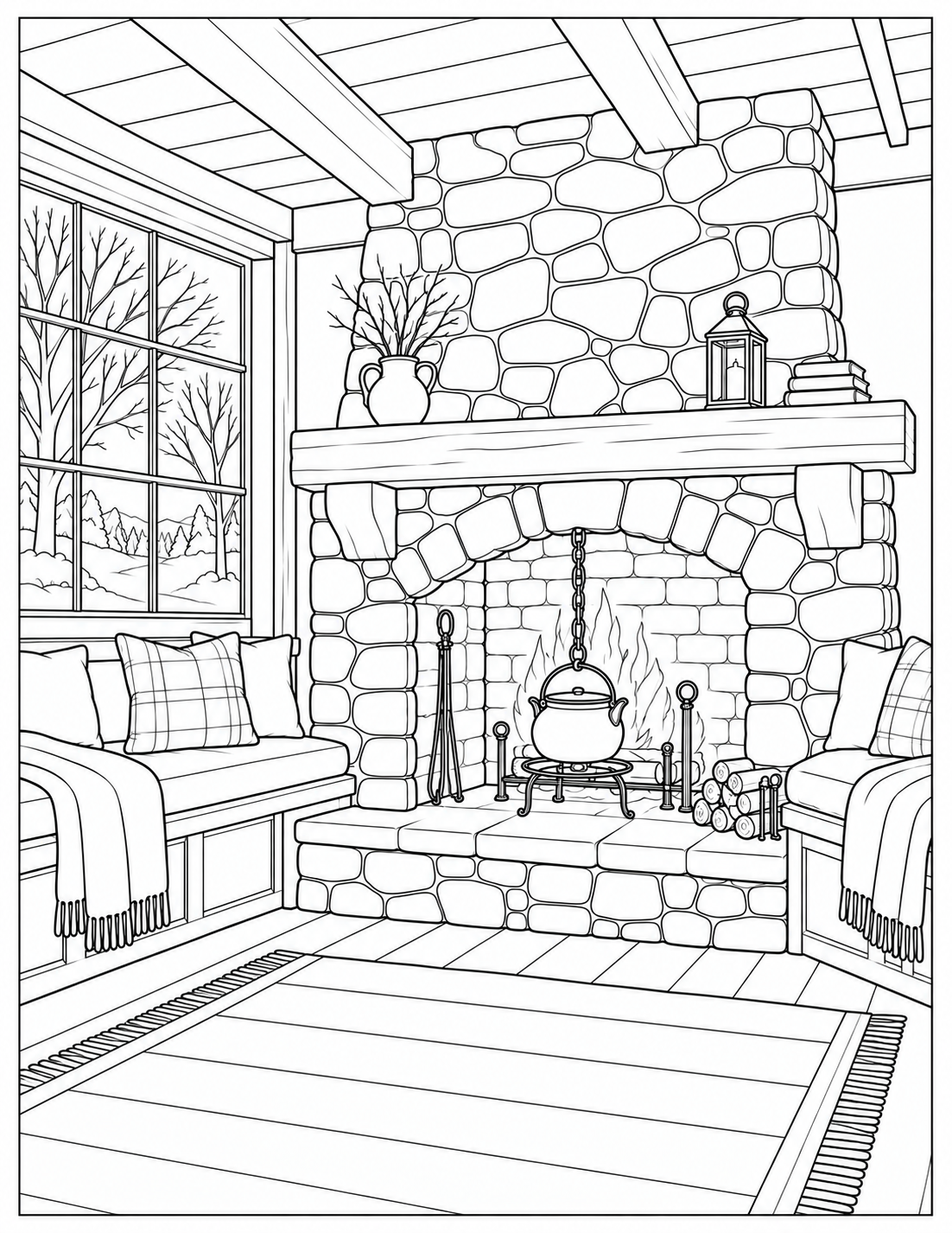Inglenook fireplace coloring page
